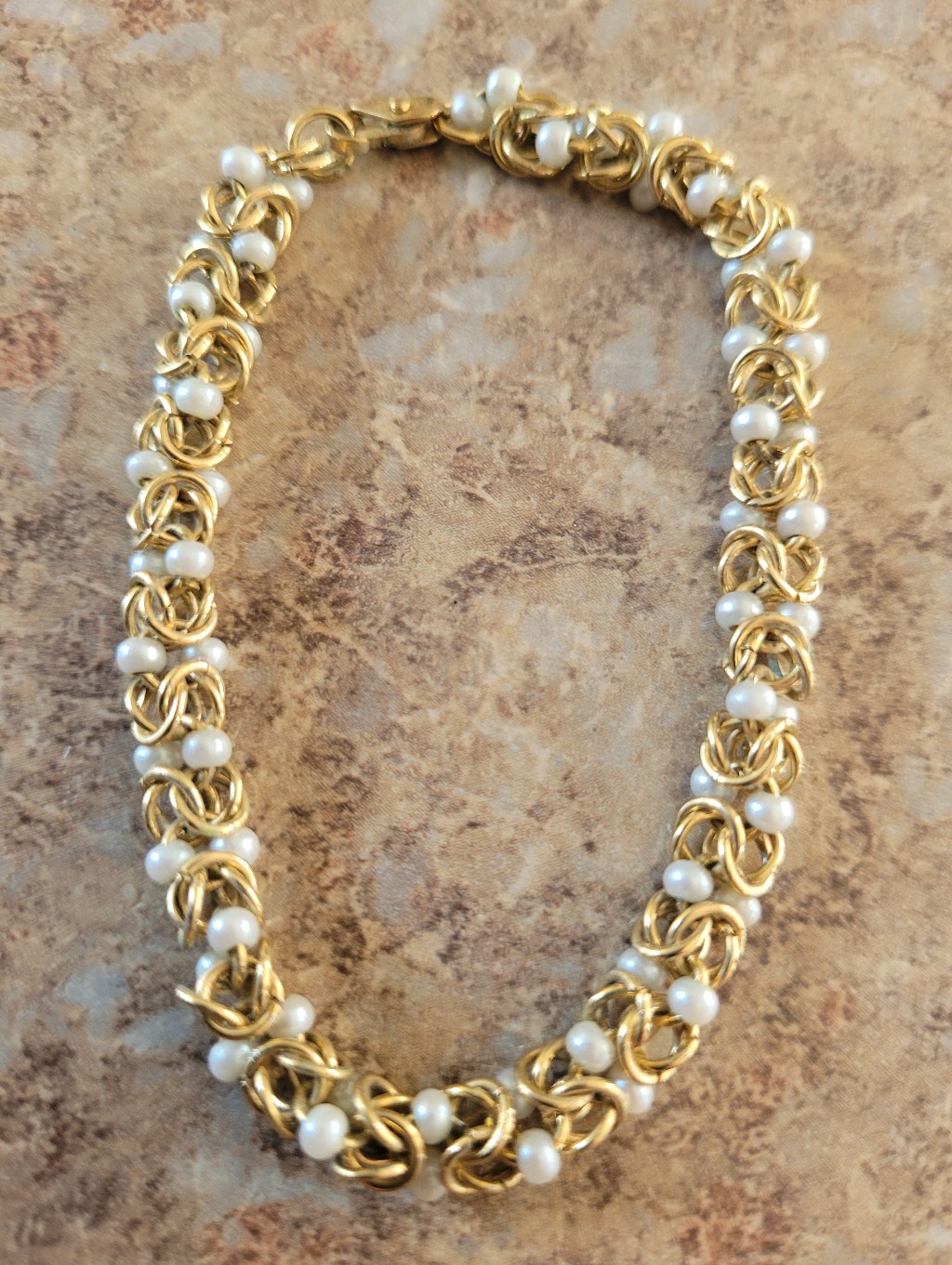 Vintage 18 Kt Gold Plated Bracelet With BlueWhite Pearl Accents
